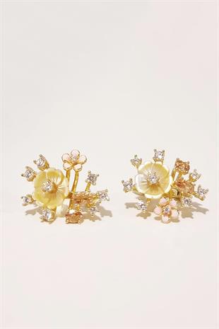 ÇİFT İTHAL GANEZZİ ALTIN SEDEF ÇİÇEKLİ GÜMÜŞ KÜPE