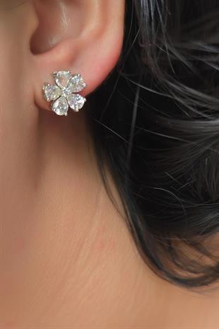 ÇİFT İTHAL MOZANİT ÇİÇEKLİ GÜMÜŞ KÜPE