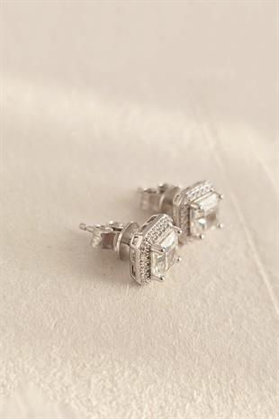 ÇİFT İTHAL MOZANİT KARE TAŞLI GÜMÜŞ KÜPE