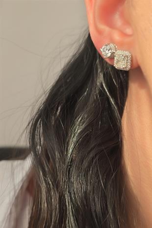 ÇİFT İTHAL MOZANİT KARE TAŞLI GÜMÜŞ KÜPE