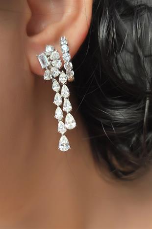 ÇİFT İTHAL MOZANİT SALLANTILI DAMLA GÜMÜŞ KÜPE