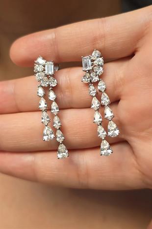 ÇİFT İTHAL MOZANİT SALLANTILI DAMLA GÜMÜŞ KÜPE