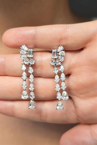 ÇİFT İTHAL MOZANİT SALLANTILI DAMLA GÜMÜŞ KÜPE