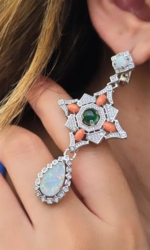 ÇİFT İTHAL OPAL MERCAN DAMLA GALAXY GÜMÜŞ KÜPE 
