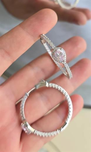 ÇİFT İTHAL PEMBE BUZ KESİM DAMLA HALKA GÜMÜŞ KÜPE