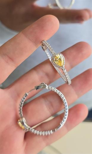 ÇİFT İTHAL SARI BUZ KESİM DAMLA HALKA GÜMÜŞ KÜPE