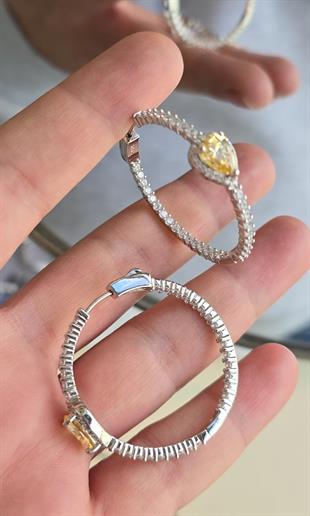 ÇİFT İTHAL SARI BUZ KESİM DAMLA HALKA GÜMÜŞ KÜPE