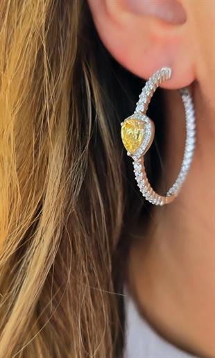 ÇİFT İTHAL SARI BUZ KESİM DAMLA HALKA GÜMÜŞ KÜPE