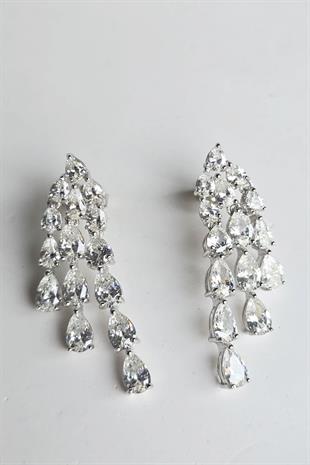 ÇİFT MOZANİT 3LÜ SIRA DAMLA SALLANTILI GÜMÜŞ KÜPE