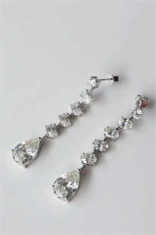 ÇİFT MOZANİT CASCADE DROP OVAL GÜMÜŞ KÜPE