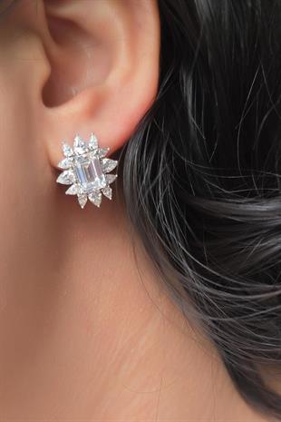 ÇİFT MOZANİT ORTA BAGET MARKİZ GÜMÜŞ KÜPE