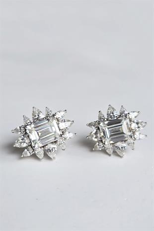 ÇİFT MOZANİT ORTA BAGET MARKİZ GÜMÜŞ KÜPE