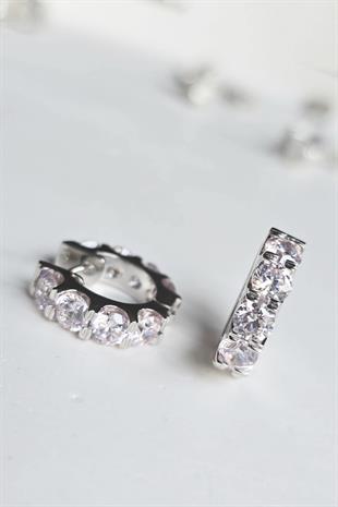 ÇİFT MOZANİT PEMBE HALKA GÜMÜŞ KÜPE