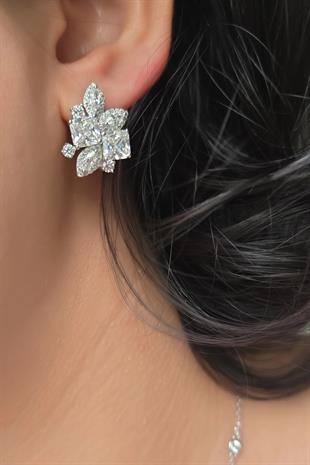 ÇİFT MOZANİT PREMİUM KARE MARKİZ GÜMÜŞ KÜPE