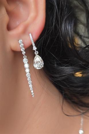 ÇİFT MOZANİT SU YOLU SALLANTILI GÜMÜŞ KÜPE