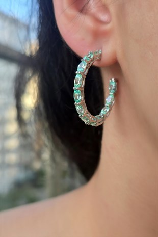 ÇİFT OVAL PARAİBA TURMALİN HALKA  GÜMÜŞ KÜPE