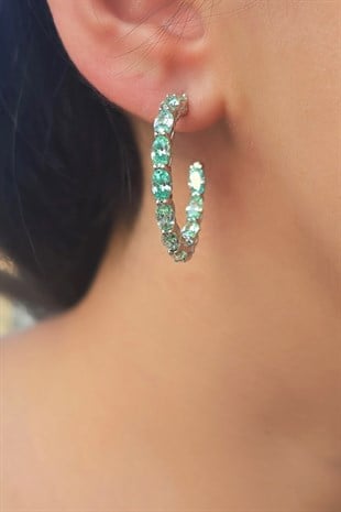 ÇİFT OVAL PARAİBA TURMALİN HALKA  GÜMÜŞ KÜPE