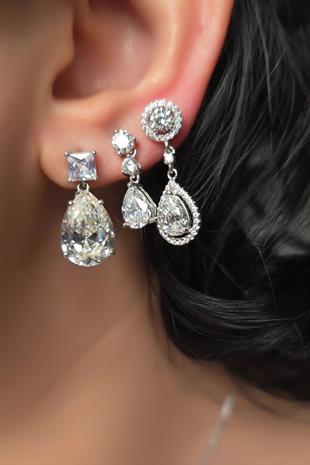 ÇİFT PREMİUM KARE DAMLA GÜMÜŞ KÜPE