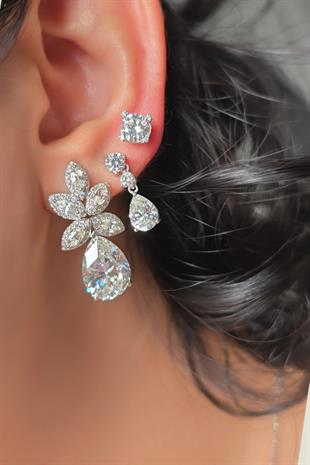 ÇİFT PREMİUM MOZANİT BÜYÜK DAMLA GÜMÜŞ KÜPE