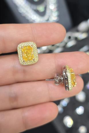 ÇİFT SİTRİN SARI DİKDÖRTGEN KÜPE