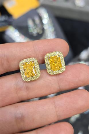 ÇİFT SİTRİN SARI DİKDÖRTGEN KÜPE