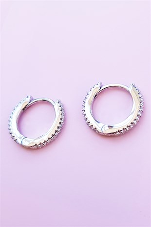 ÇİFTLİ, İNCE TAŞLI GÜMÜŞ HALKA KÜPE