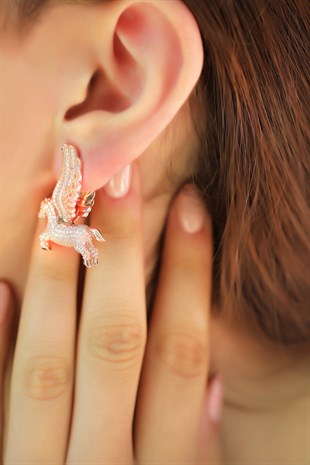 ÇİFTLİ, KANATLI AT FİGÜRLÜ GÜMÜŞ KÜPE