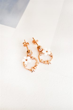 Çiftli, Manolya Çiçekli Halka Gümüş Küpe