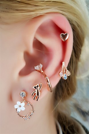 Çiftli, Manolya Çiçekli Halka Gümüş Küpe