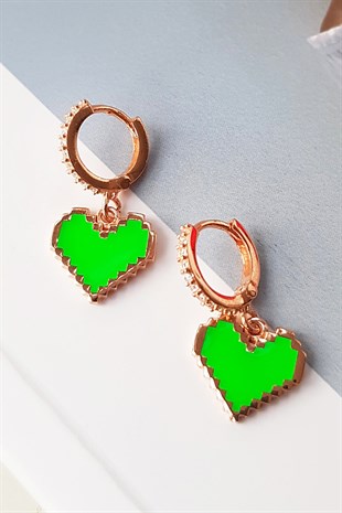 ÇİFTLİ, YEŞİL KALP MODEL GÜMÜŞ KÜPE