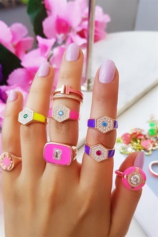 DOUBLE T PEMBE GÜMÜŞ YÜZÜK