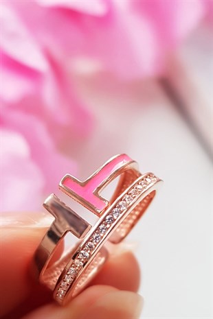 DOUBLE T PEMBE GÜMÜŞ YÜZÜK