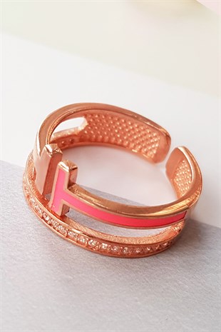 DOUBLE T PEMBE GÜMÜŞ YÜZÜK