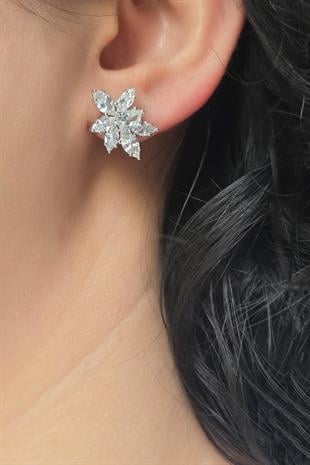 FLORAL MOZANİT DAMLA MARKİZ GÜMÜŞ KÜPE