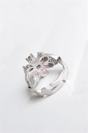 FLOWER ÇİÇEKLİ PEMBE GÜMÜŞ YÜZÜK