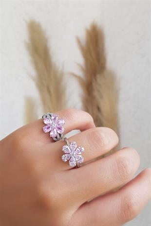 FLOWER ÇİÇEKLİ PEMBE GÜMÜŞ YÜZÜK