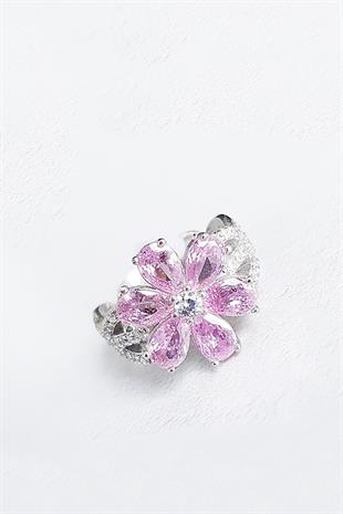 FLOWER ÇİÇEKLİ PEMBE GÜMÜŞ YÜZÜK