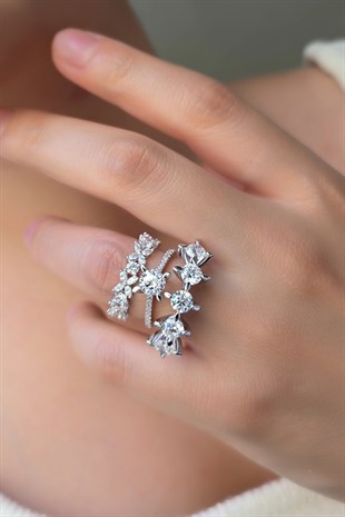 TAMTUR MOZANİT FLOWER ÇİÇEKLİ  GÜMÜŞ YÜZÜK