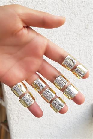 Harfli Baget Işleme Gümüş Yüzük