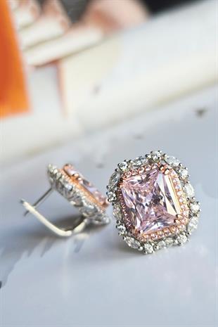 ICE CUT PEMBE BÜYÜK TAŞLI GÜMÜŞ KÜPE
