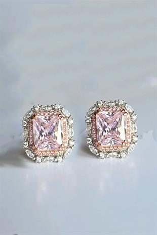 ICE CUT PEMBE BÜYÜK TAŞLI GÜMÜŞ KÜPE