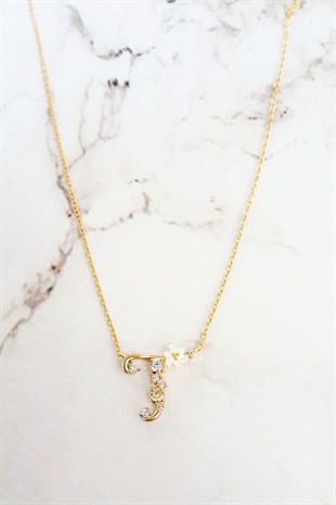 T-İTALYAN ÇİÇEKLİ HARF GÜMÜŞ KOLYE