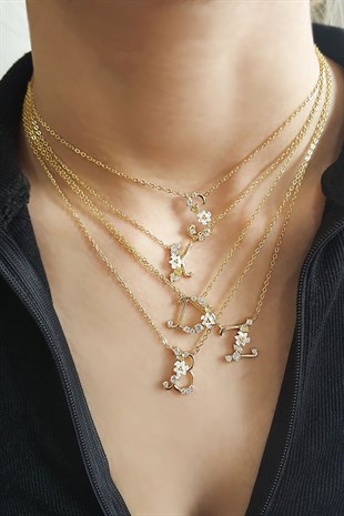 Y-Italyan Çiçekli Harf Gümüş Kolye