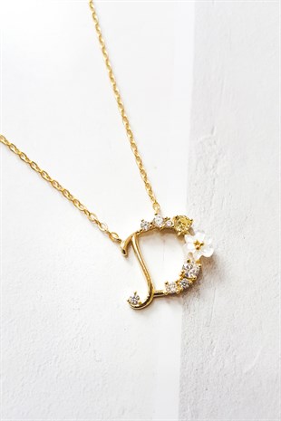 D-İTALYAN ÇİÇEKLİ HARF GÜMÜŞ KOLYE