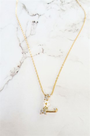 L-İTALYAN ÇİÇEKLİ HARF GÜMÜŞ KOLYE