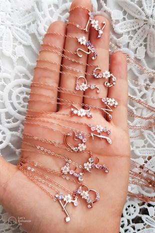 P-İTALYAN ÇİÇEKLİ HARF GÜMÜŞ KOLYE