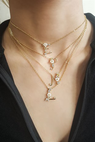 L-İTALYAN ÇİÇEKLİ HARF GÜMÜŞ KOLYE