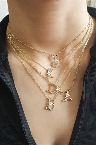 S-İTALYAN ÇİÇEKLİ HARF GÜMÜŞ KOLYE