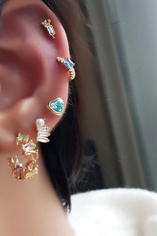 İTHAL 1CM BAGET MİNİ HALKA AQUA TAŞ GÜMÜŞ KÜPE