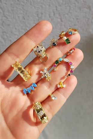 İTHAL 1CM BAGET MİNİ HALKA AQUA TAŞ GÜMÜŞ KÜPE